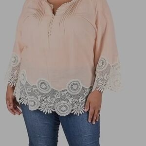 Elegant Lace-Trim Blouse in Light Peach